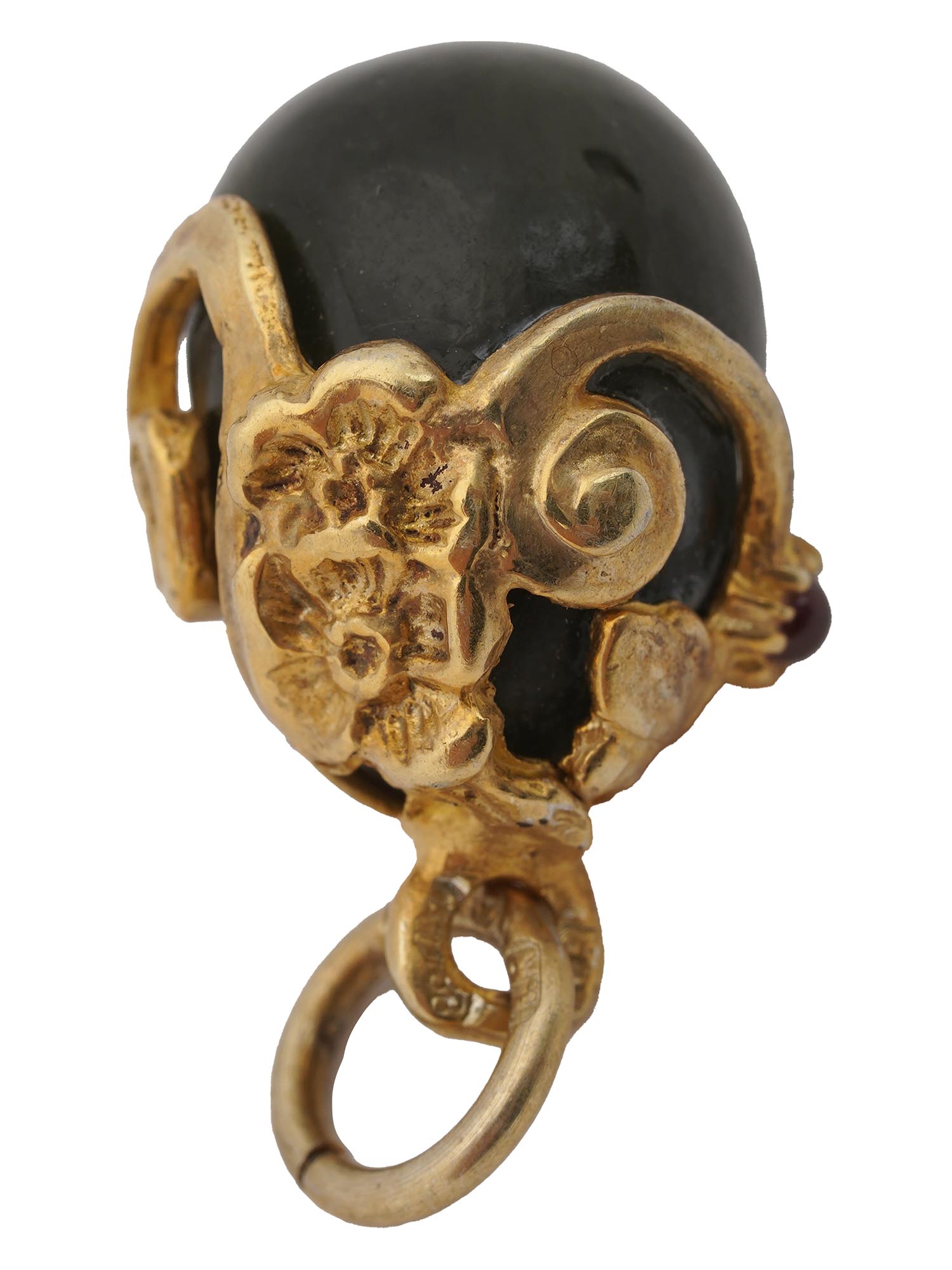 RUSSIAN SILVER GILT AND BLACK JADE EGG PENDANT PIC-2